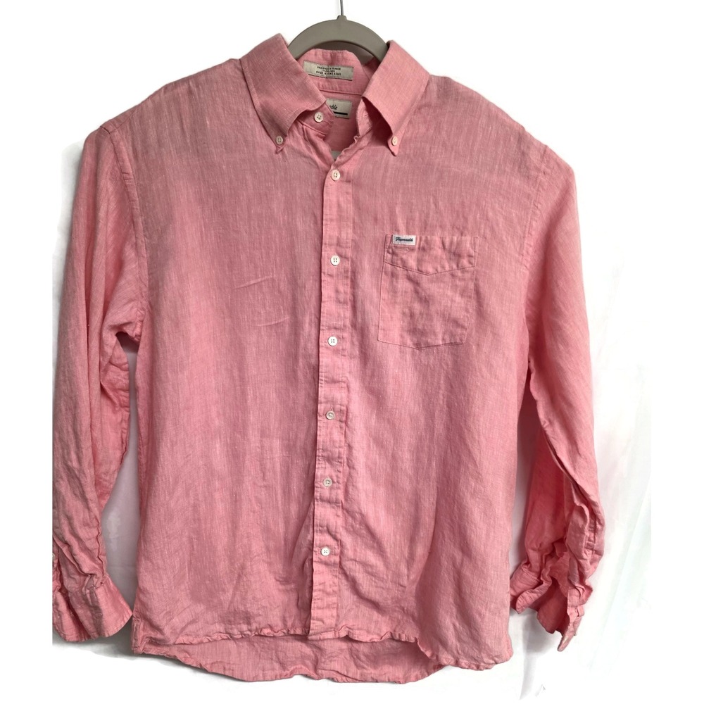 Faconnable Mens Pink 100% Linen Button Down Shirt Long Sleeve Size L France